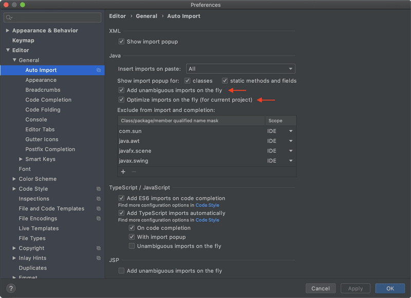 automatic import settings