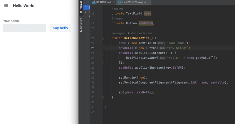 The Button component and corresponding source code.