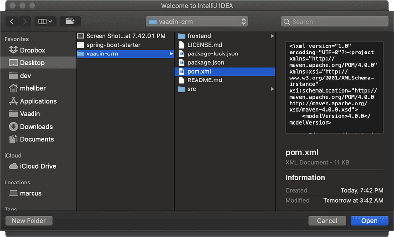 open pom.xml file