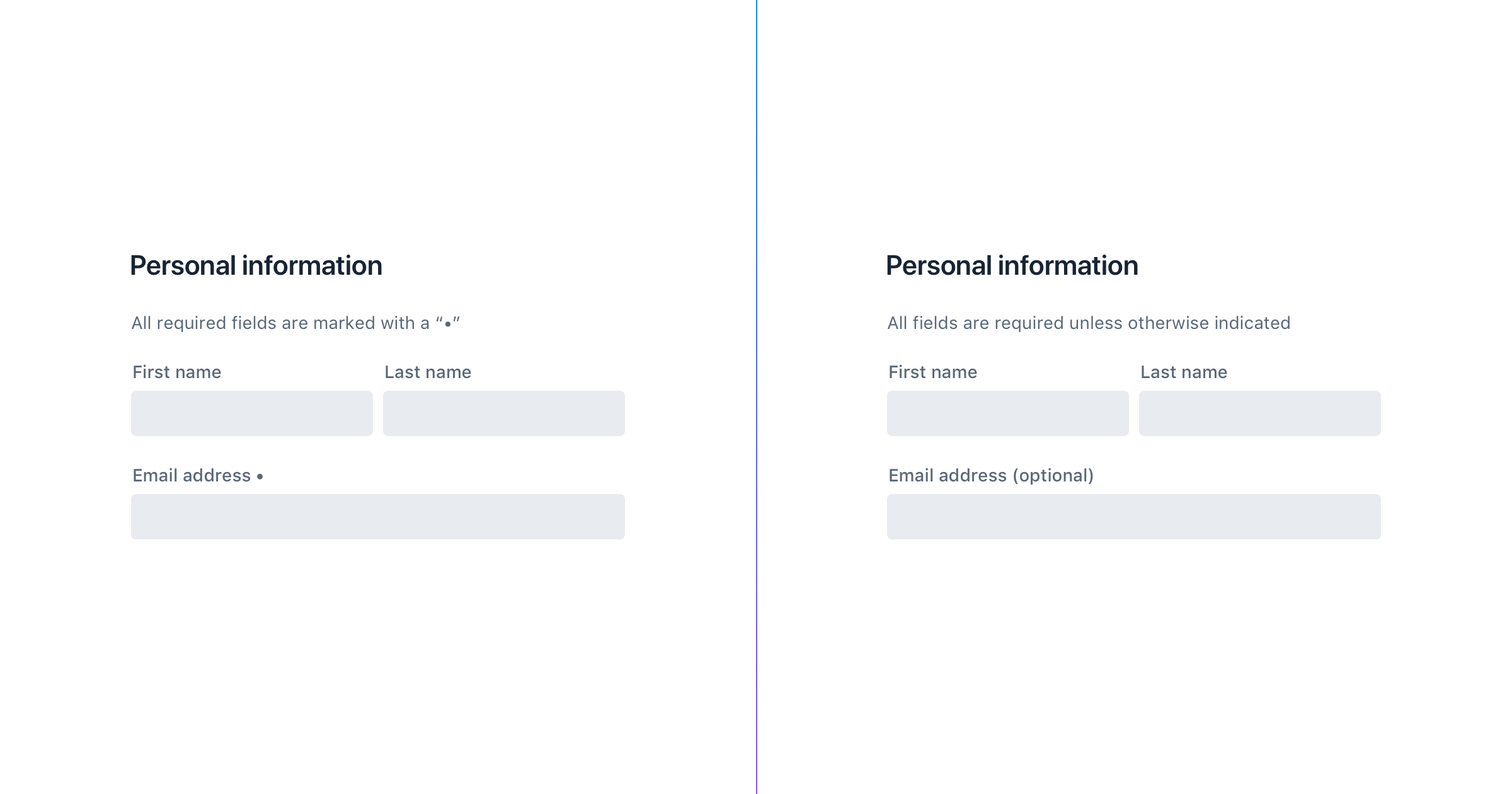 Required vs. optional fields in a form