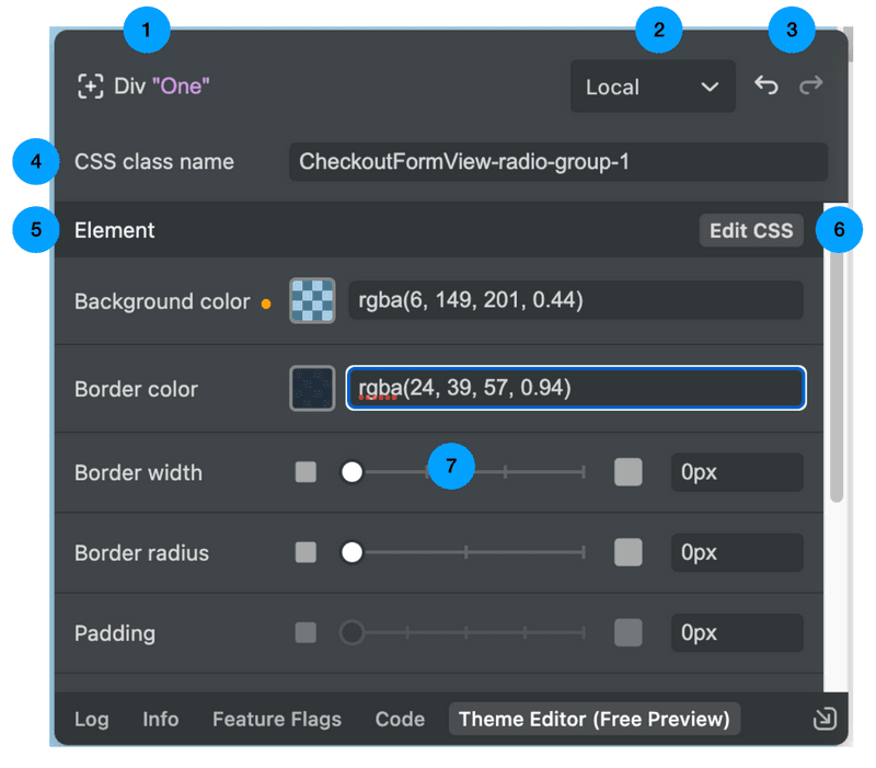 The Theme Editor User Interface.