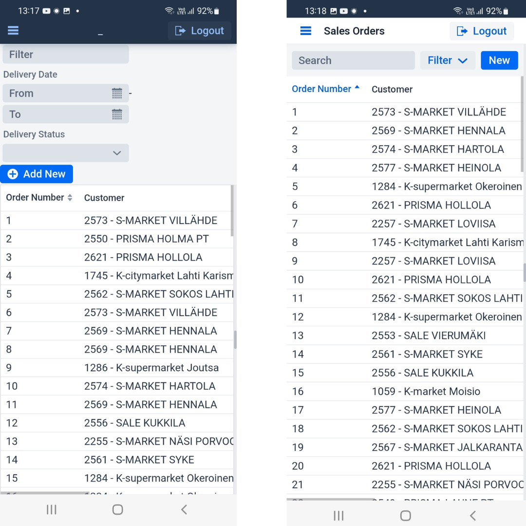 Mobile view before and after UX tuning.