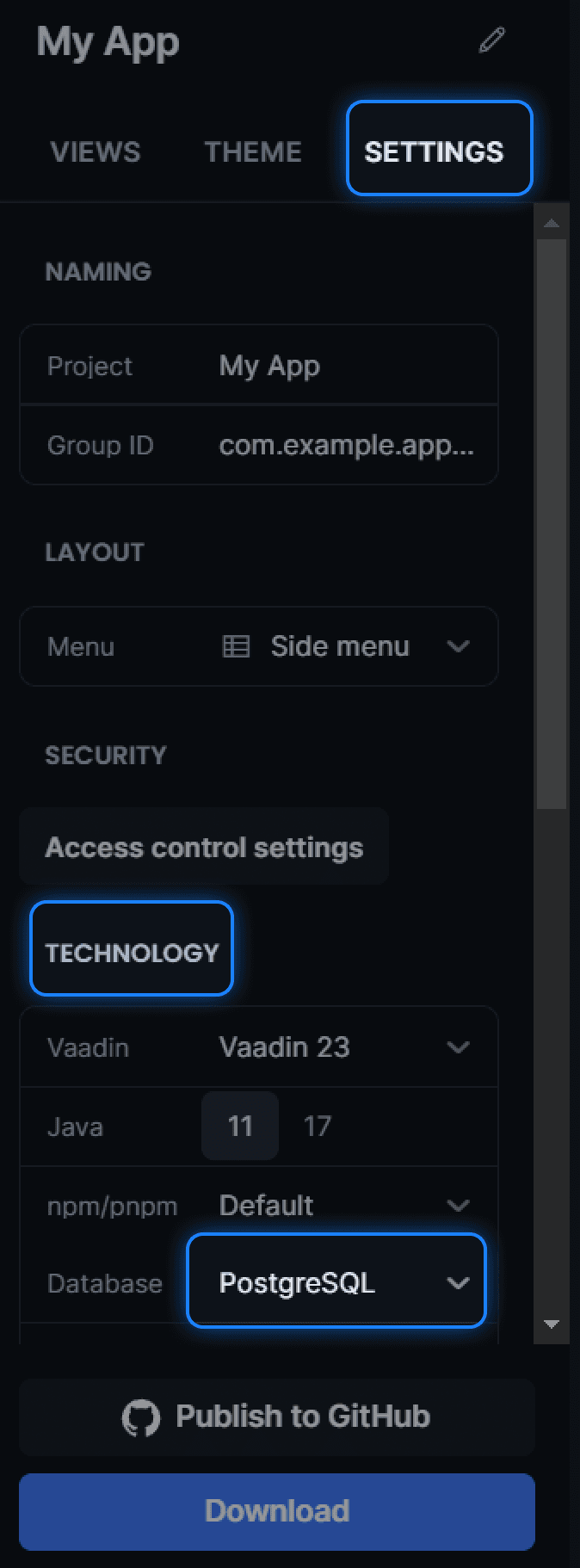 Vaadin Start PostgreSQL configuration.